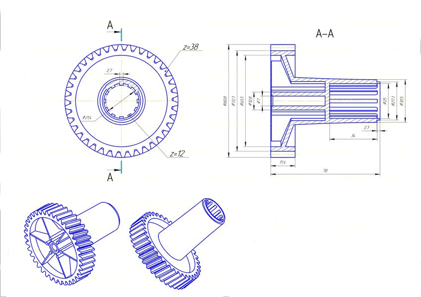 Шестерня с валом для мясорубки Zelmer 187.0005, Bosch 00793638 2028 фото